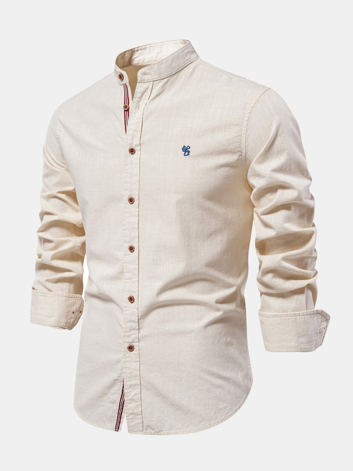 Camicia a maniche lunghe con collo alto e effetto lino.