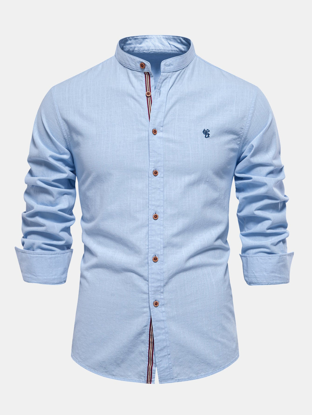 Camicia a maniche lunghe con collo alto e effetto lino.