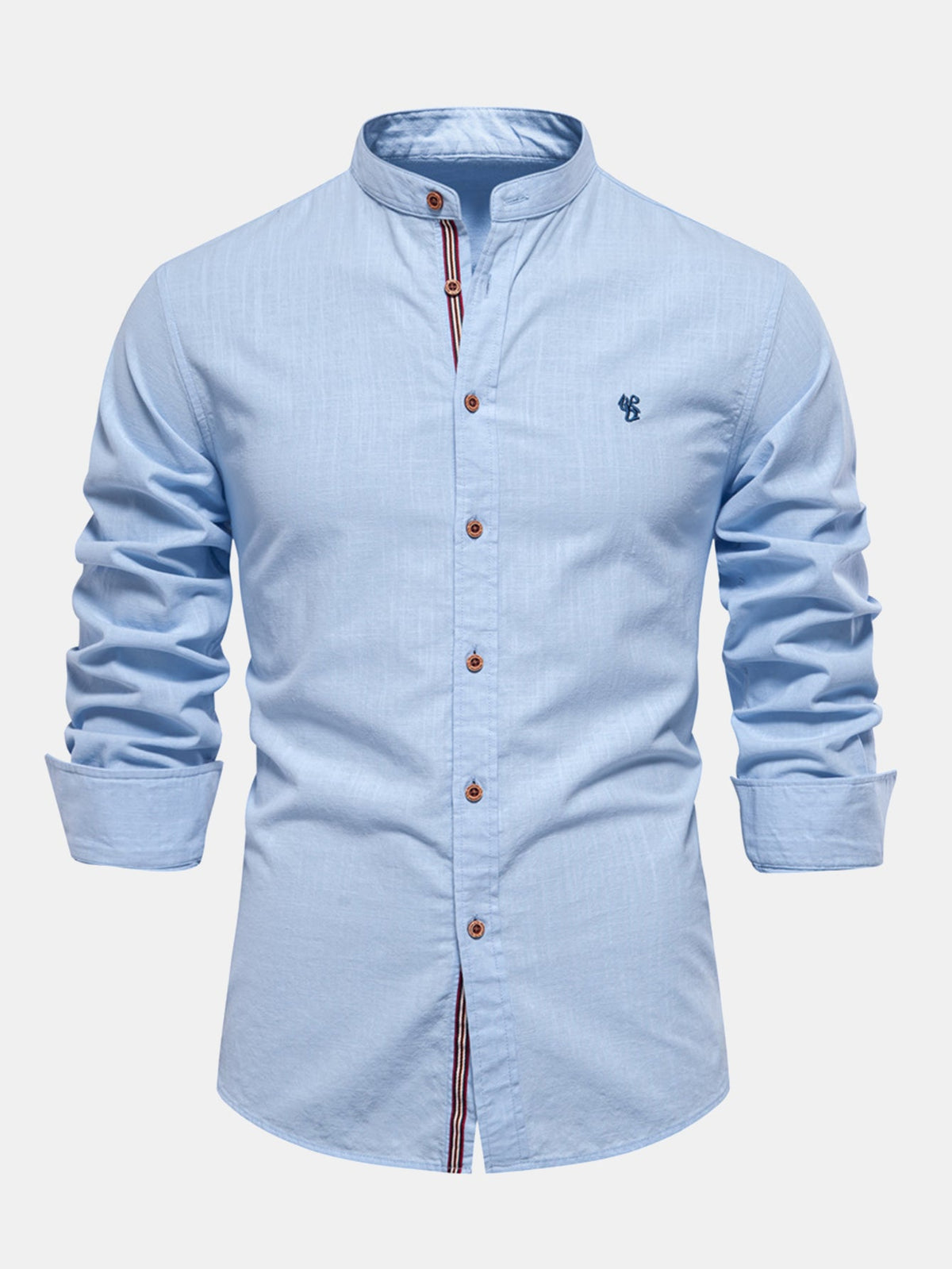 Camicia a maniche lunghe con collo alto e effetto lino.
