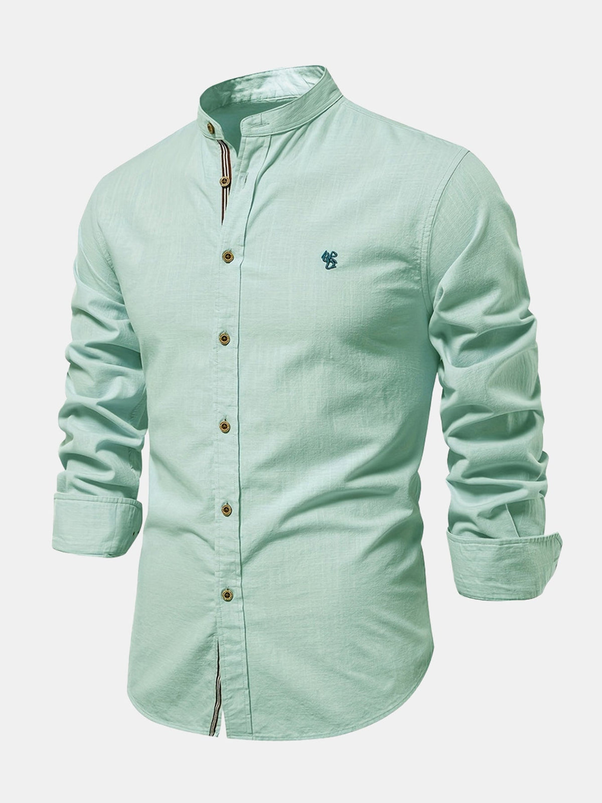 Camicia a maniche lunghe con collo alto e effetto lino.