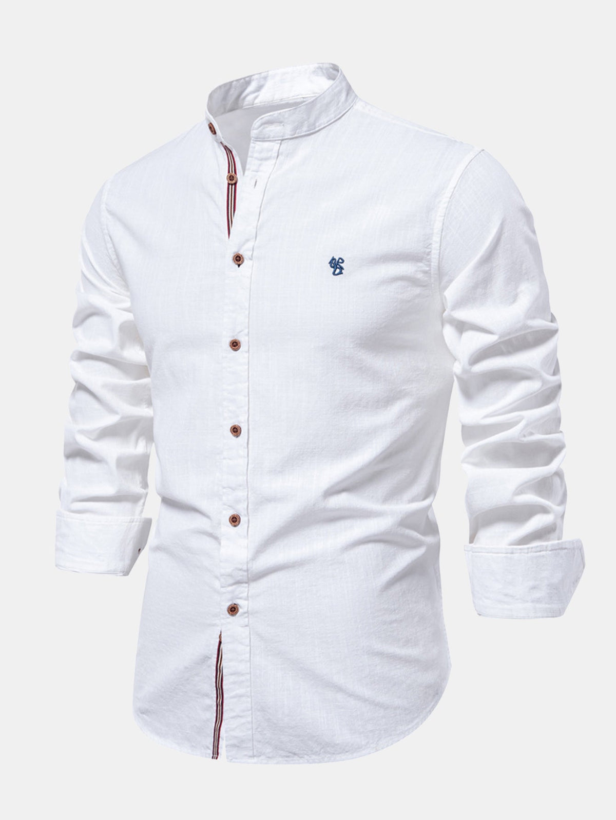 Camicia a maniche lunghe con collo alto e effetto lino.