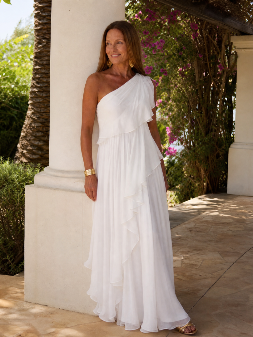 Tracey™ | Abito Lungo Monospalla con Balze a Cascata