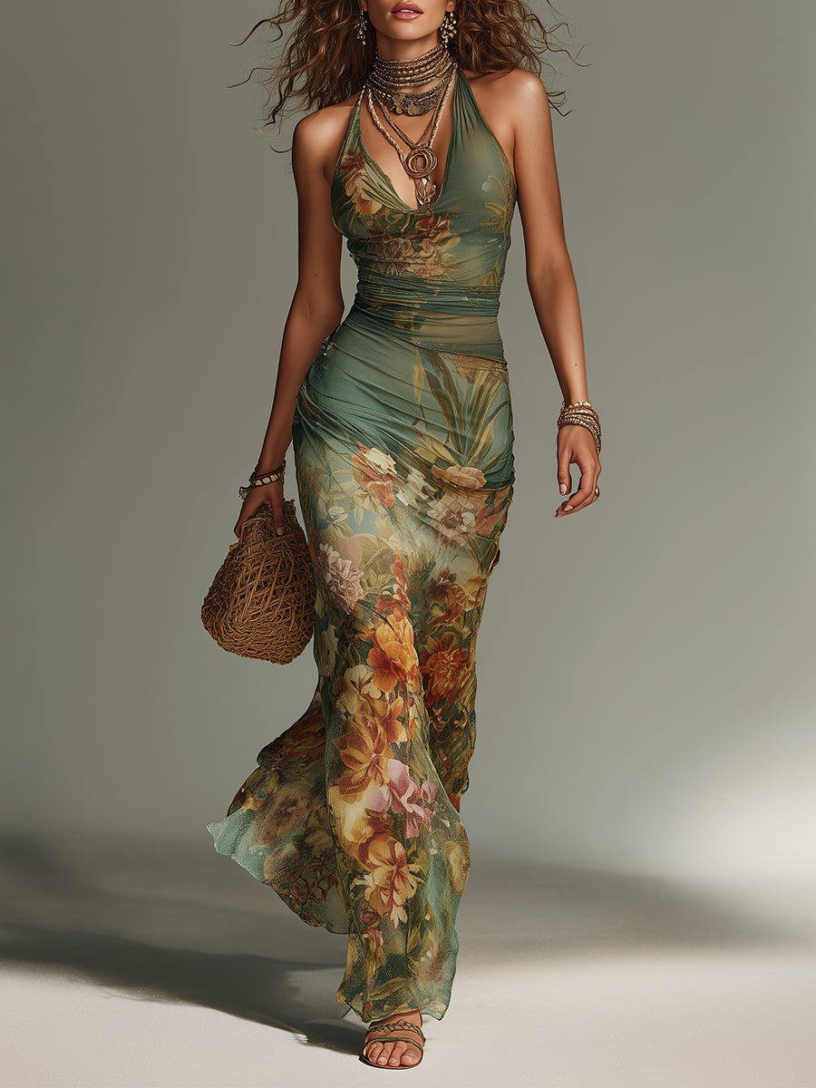 Shantoria™ | Abito Lungo Floreale Vintage con Velo in Tulle