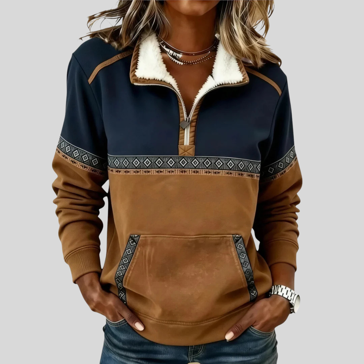 Lucie | Maglione Bicolore con Mezza Zip