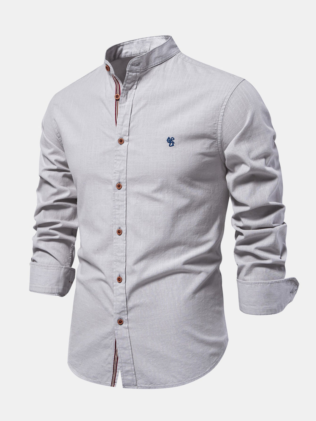 Camicia a maniche lunghe con collo alto e effetto lino.