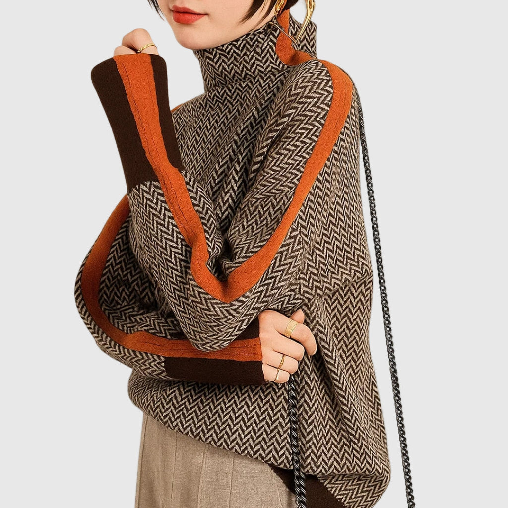 Lorena | Maglione a Collo Alto con Righe a Contrasto