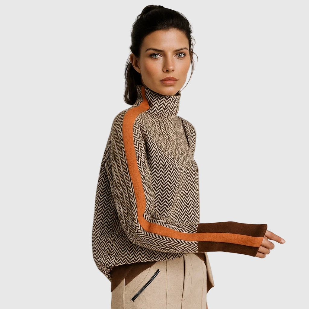 Lorena | Maglione a Collo Alto con Righe a Contrasto