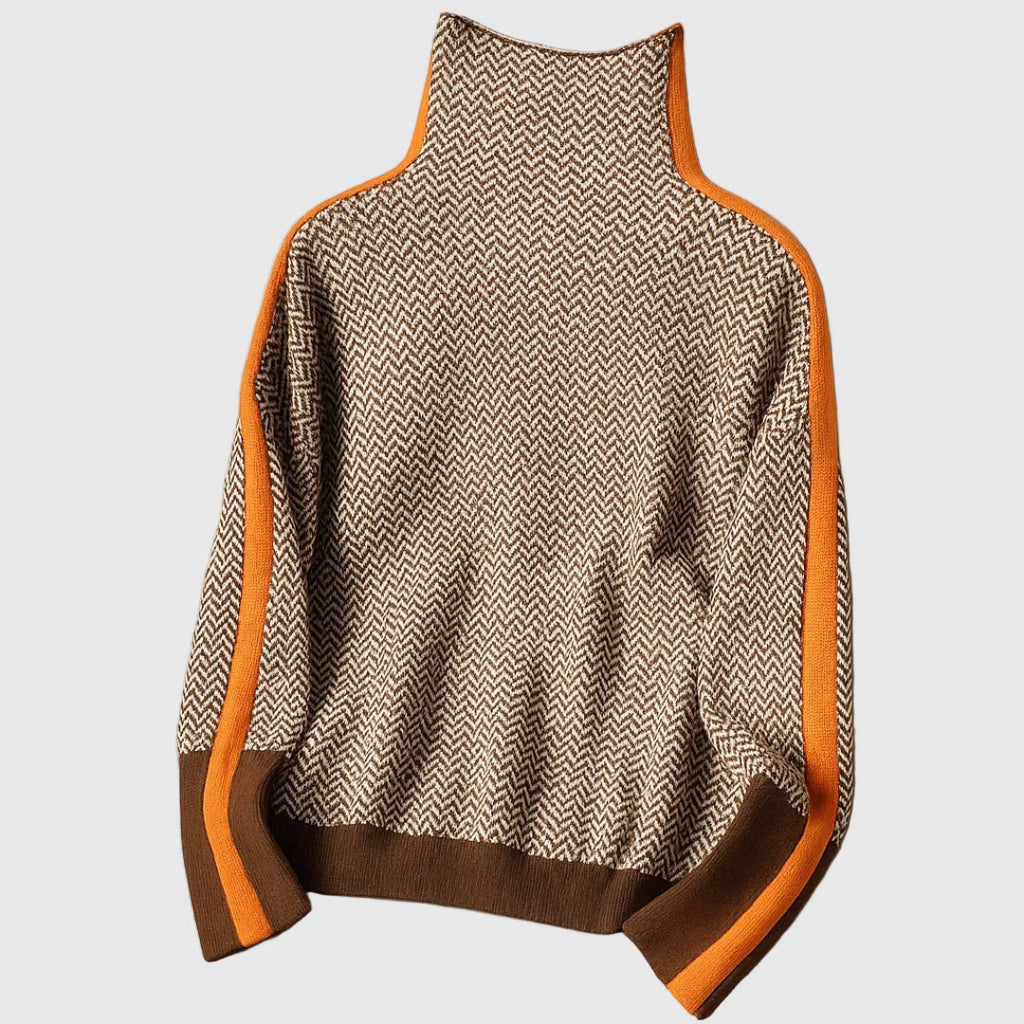 Lorena | Maglione a Collo Alto con Righe a Contrasto