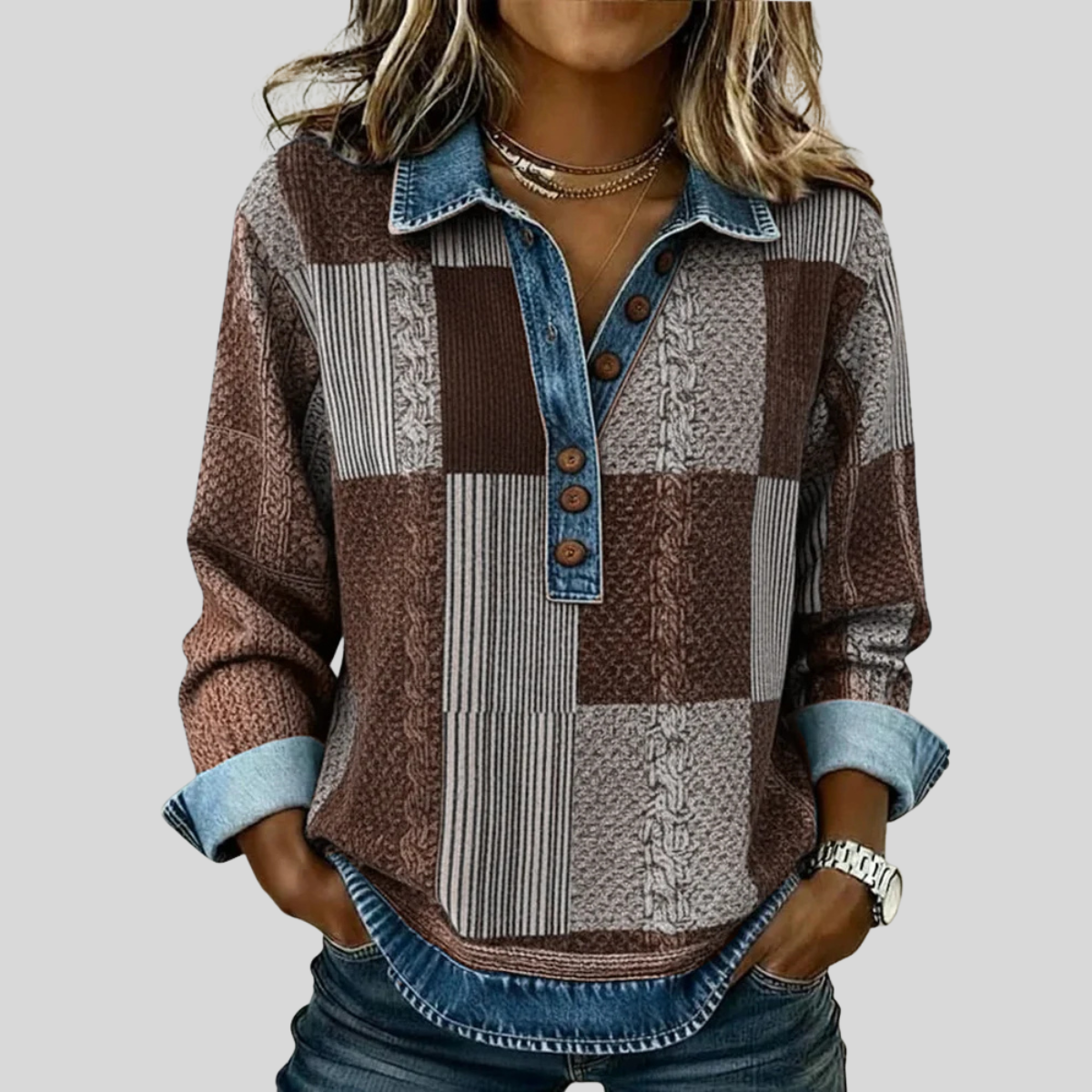 Sylvie | Maglione Patchwork Effetto Denim