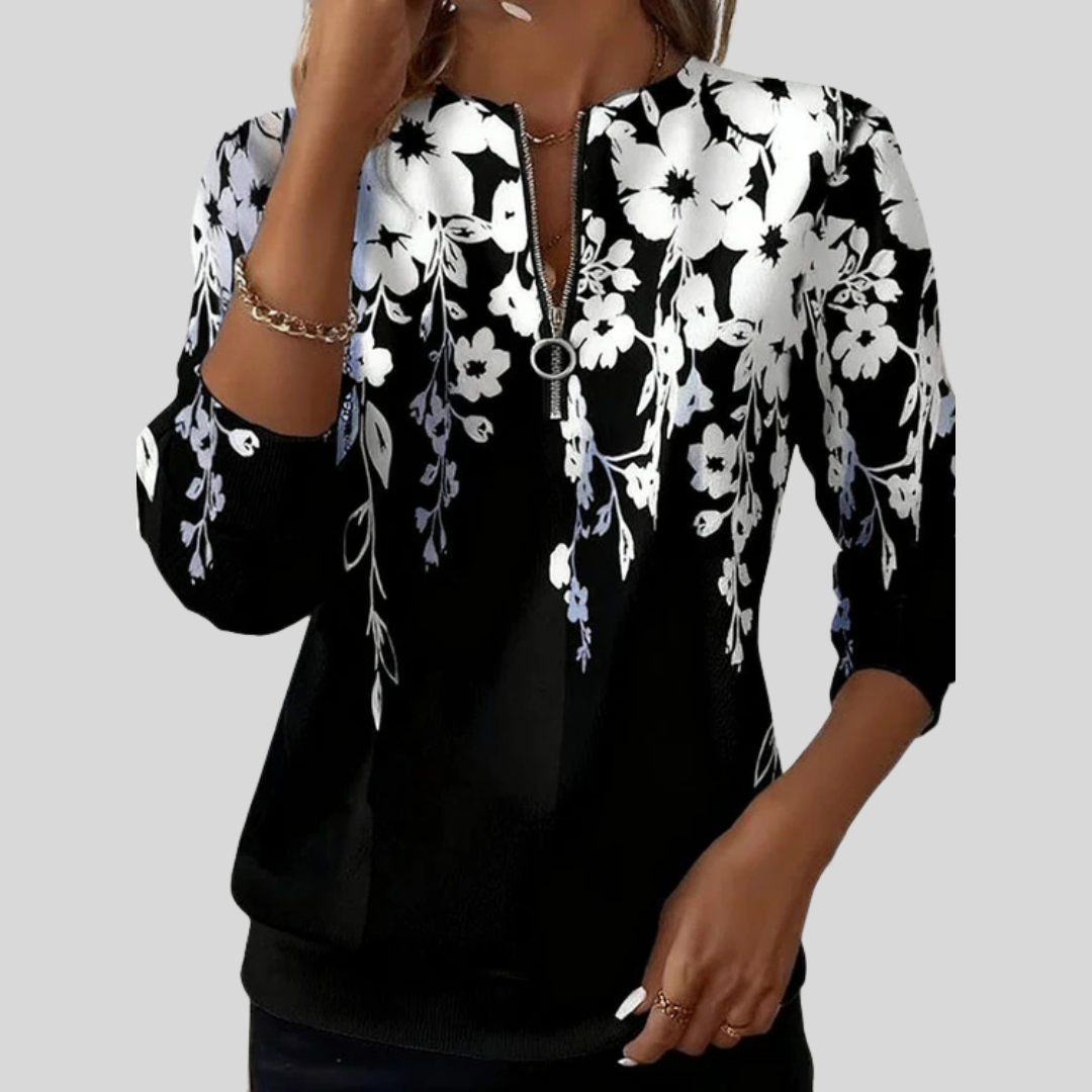 Aveline | Felpa con Zip a Fiori Grafici