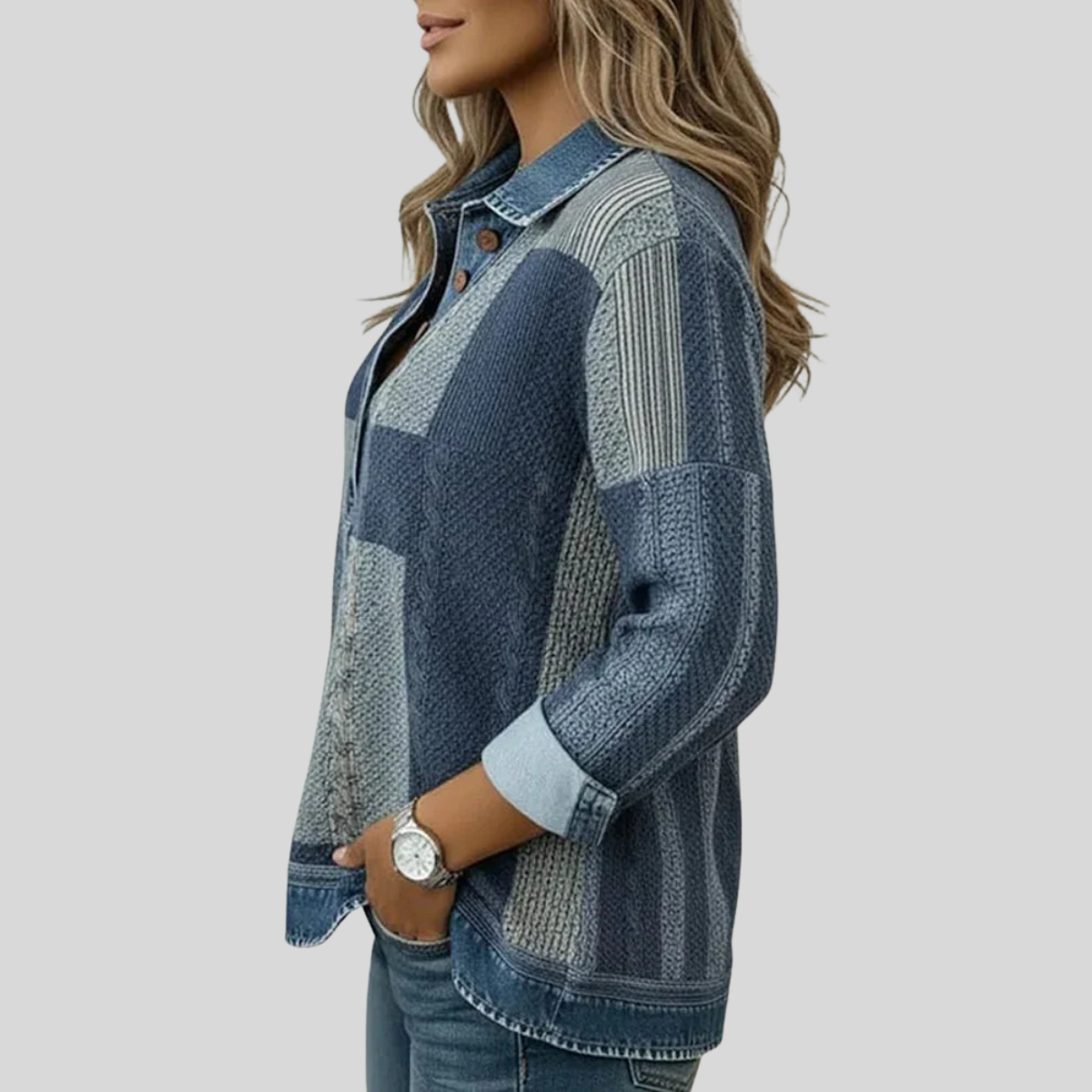 Sylvie | Maglione Patchwork Effetto Denim