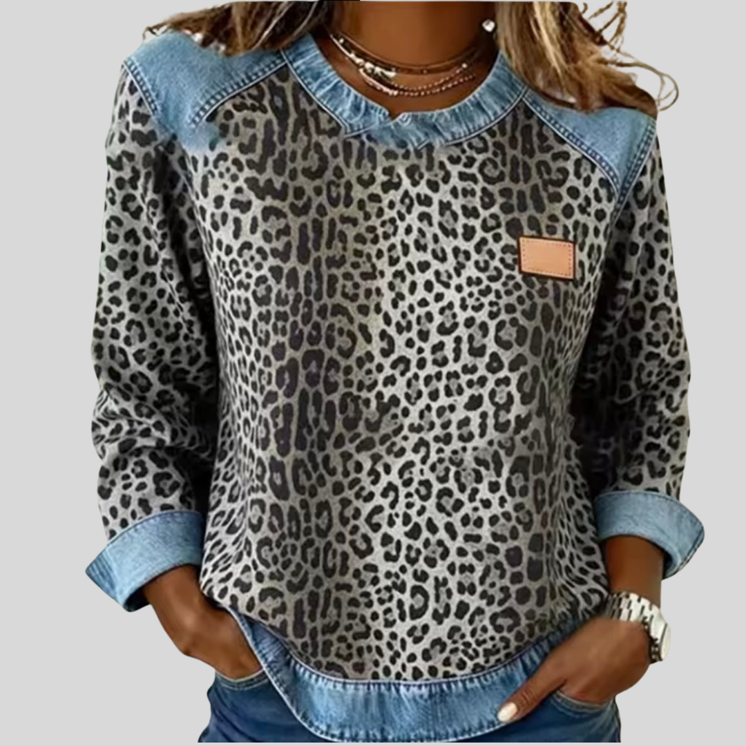 Marie | Felpa Leopardata Effetto Denim