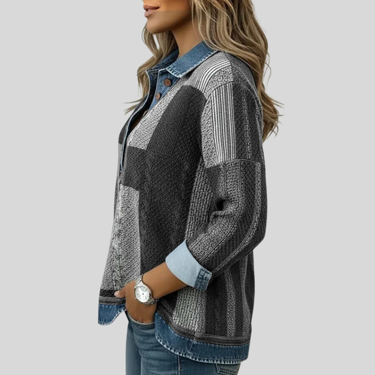 Sylvie | Maglione Patchwork Effetto Denim