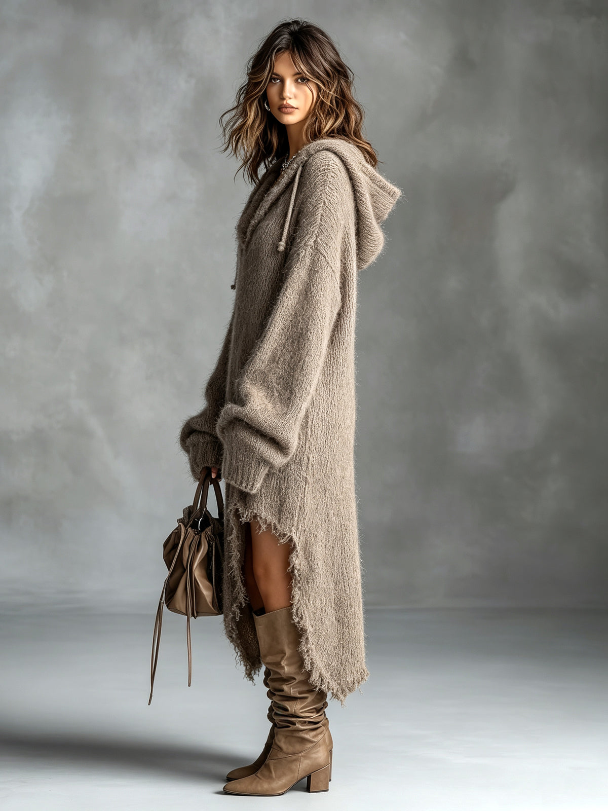 Chiara | Abito Midi in Maglia Felpata con Cappuccio
