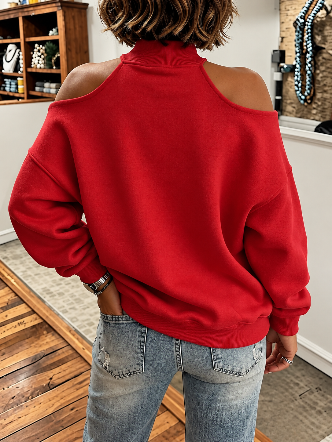 Felpa Oversize Chic a Collo Alto con Fiocco