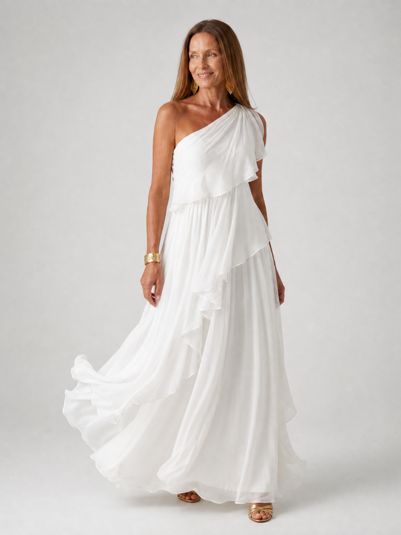 Tracey™ | Abito Lungo Monospalla con Balze a Cascata