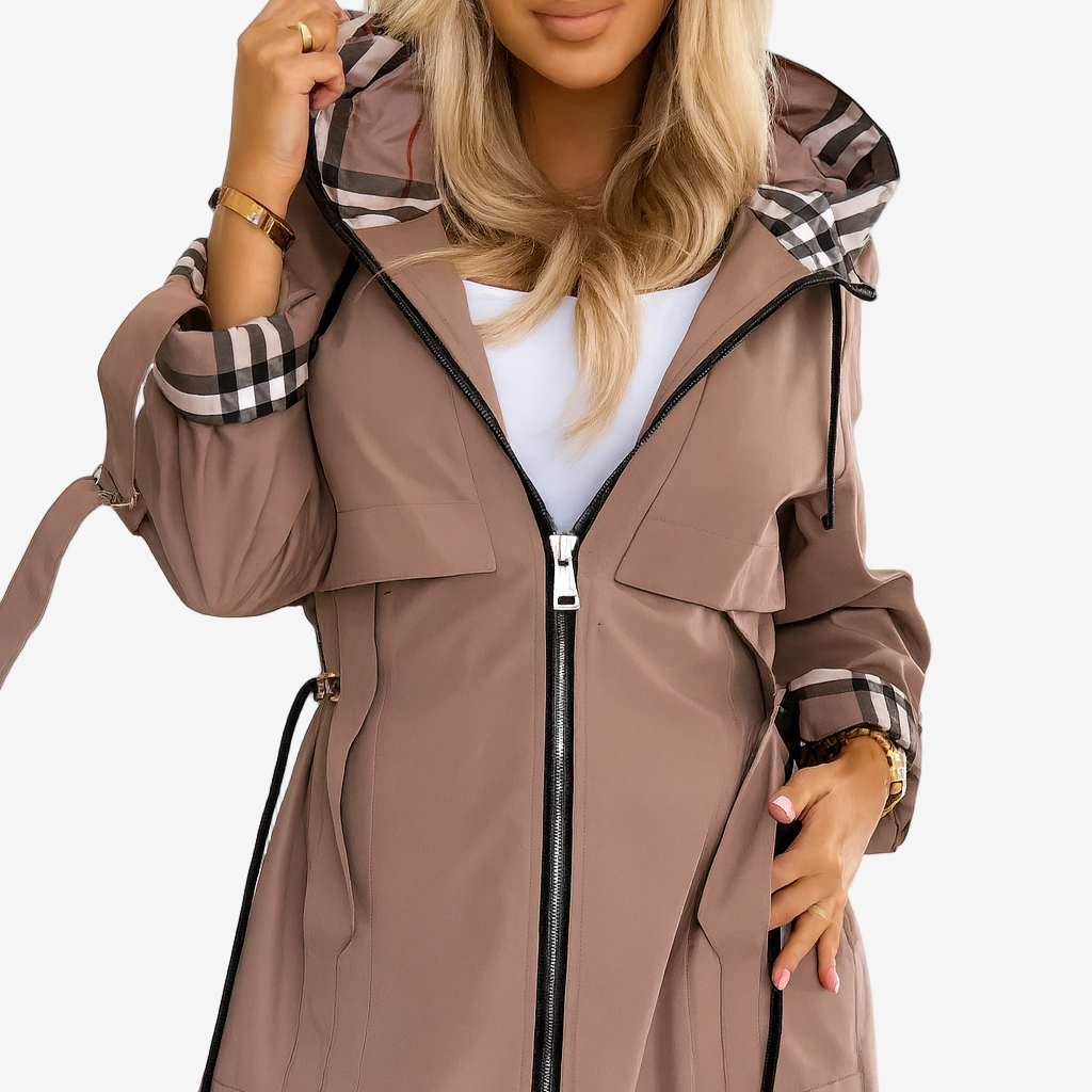 Maeve | Trench con cappuccio e dettagli a quadri