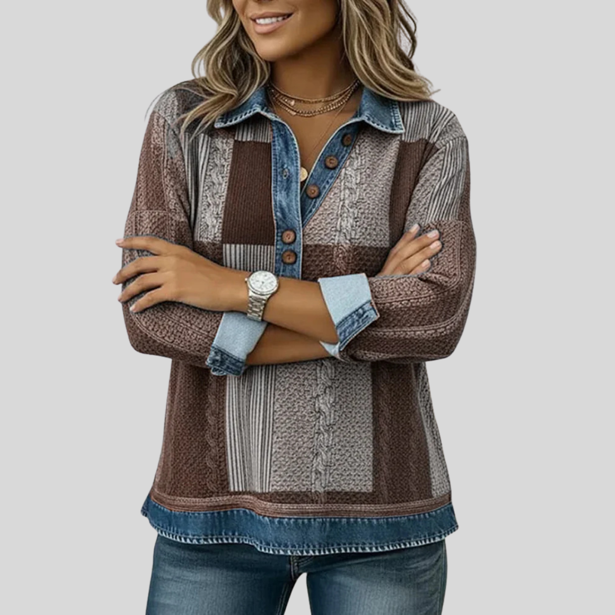 Sylvie | Maglione Patchwork Effetto Denim