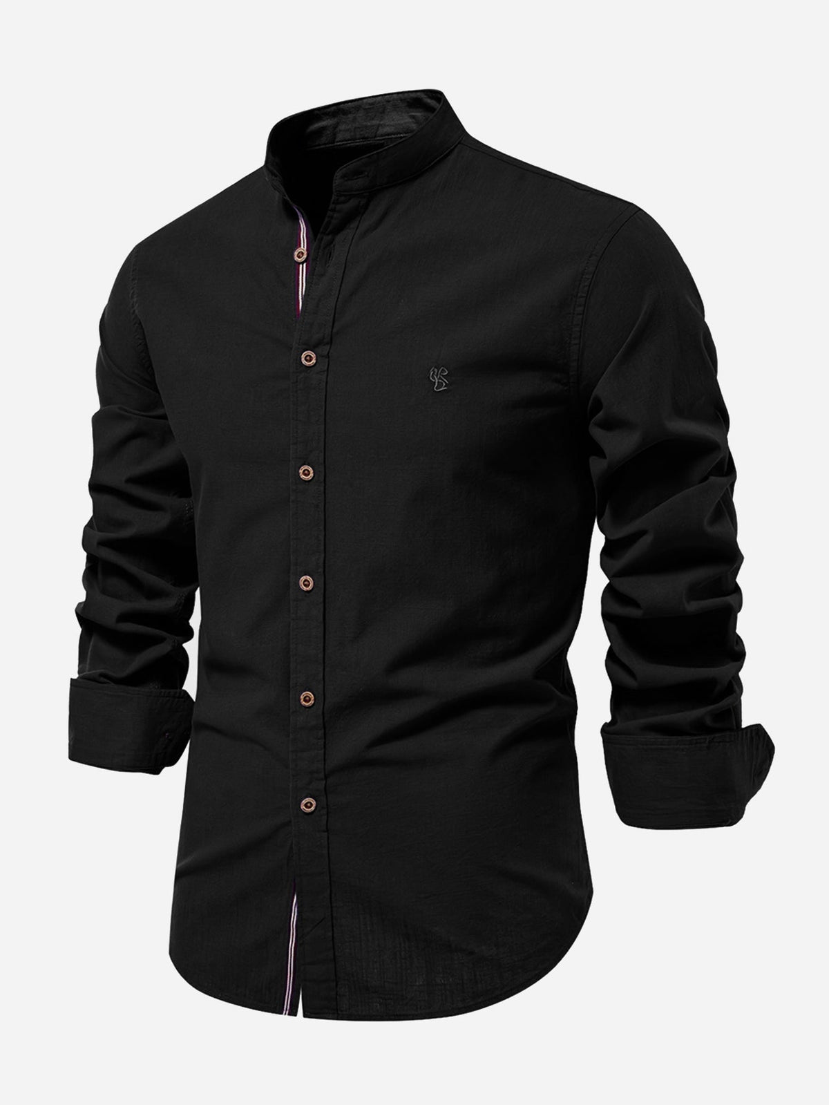 Camicia a maniche lunghe con collo alto e effetto lino.