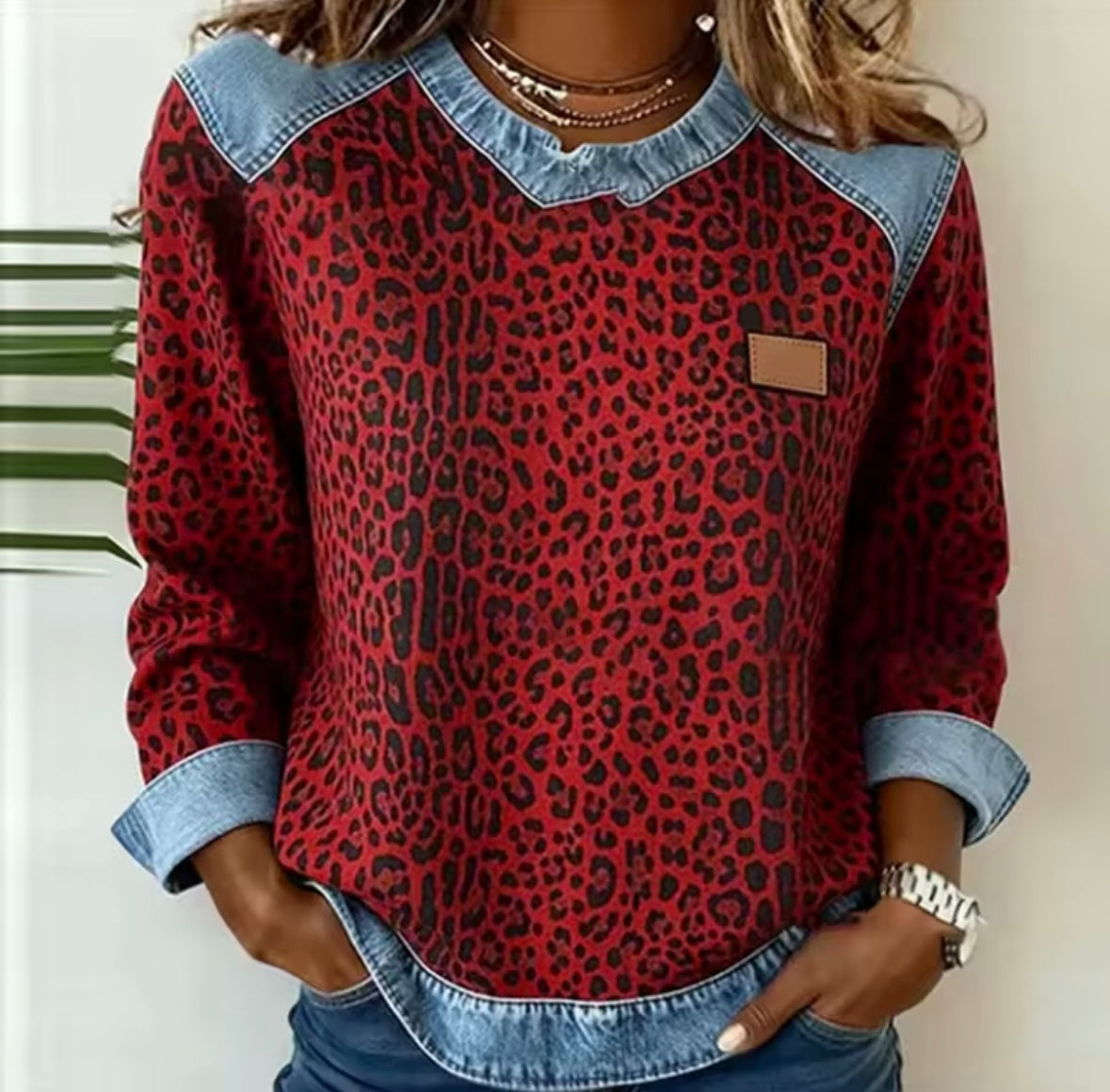 Marie | Felpa Leopardata Effetto Denim