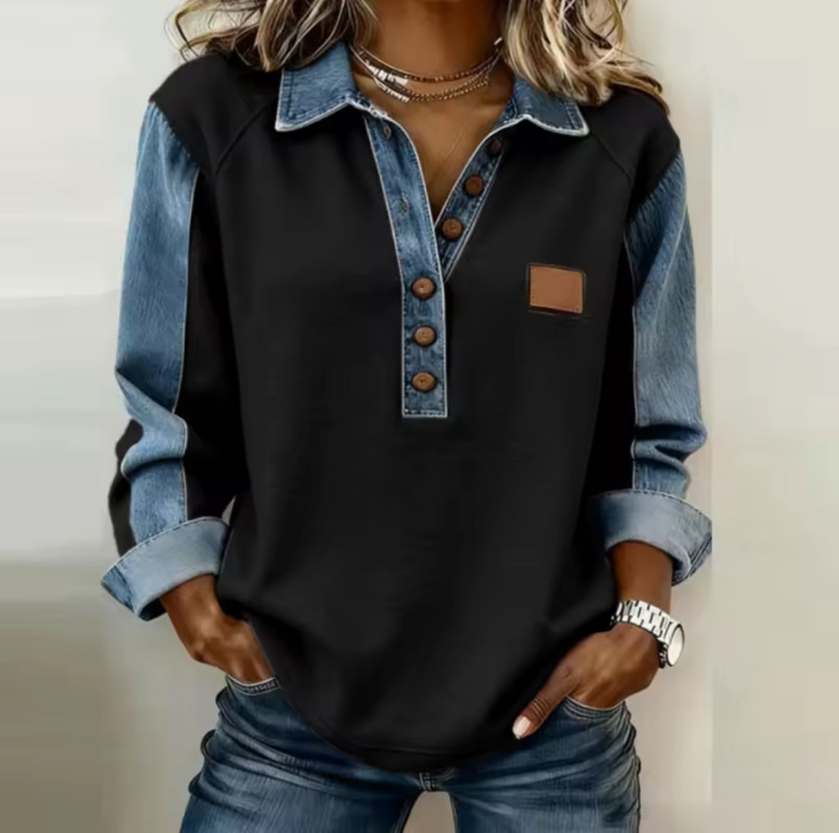Pauline | Maglione Bicolore con Colletto e Bottoni