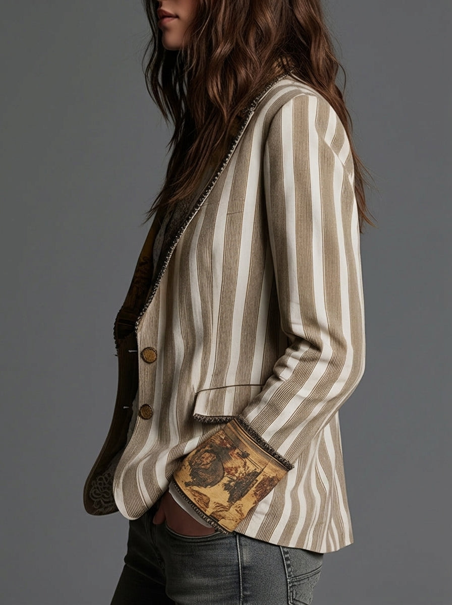 Sara | Blazer Boho a Righe con Collo Stampato