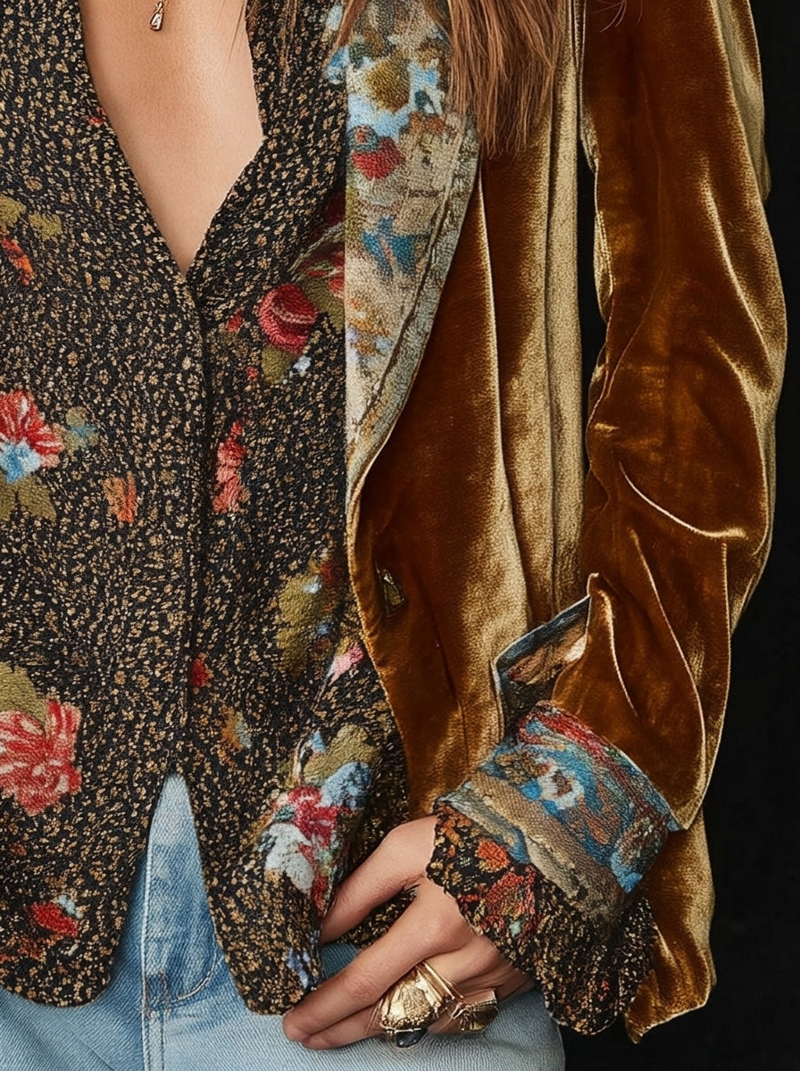 Marcela | Blazer Patchwork con Stampa Floreale Vintage