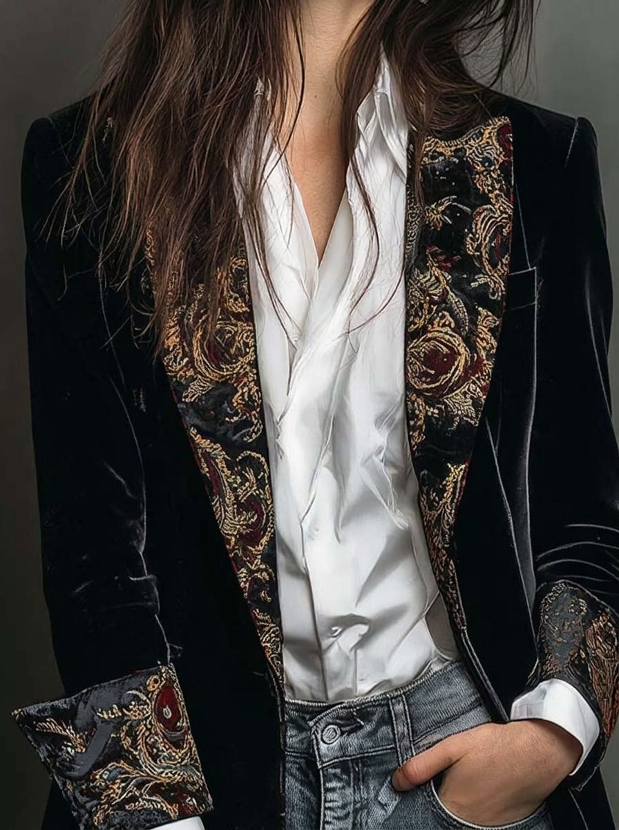 Marta | Blazer Sciancrato con Stampa Barocca