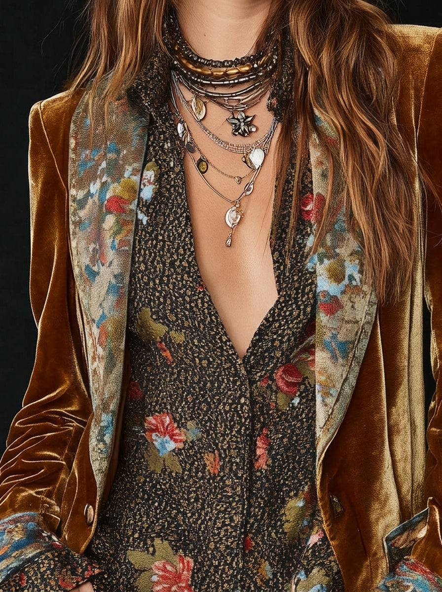 Marcela | Blazer Patchwork con Stampa Floreale Vintage