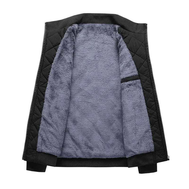 Chaqueta Bomber de Otoño Invierno para Hombre, Forro Polar con Patrón de Diamantes, Chaqueta Casual, Ropa de Moda Masculina 2026, Nueva, Corte Ajustado