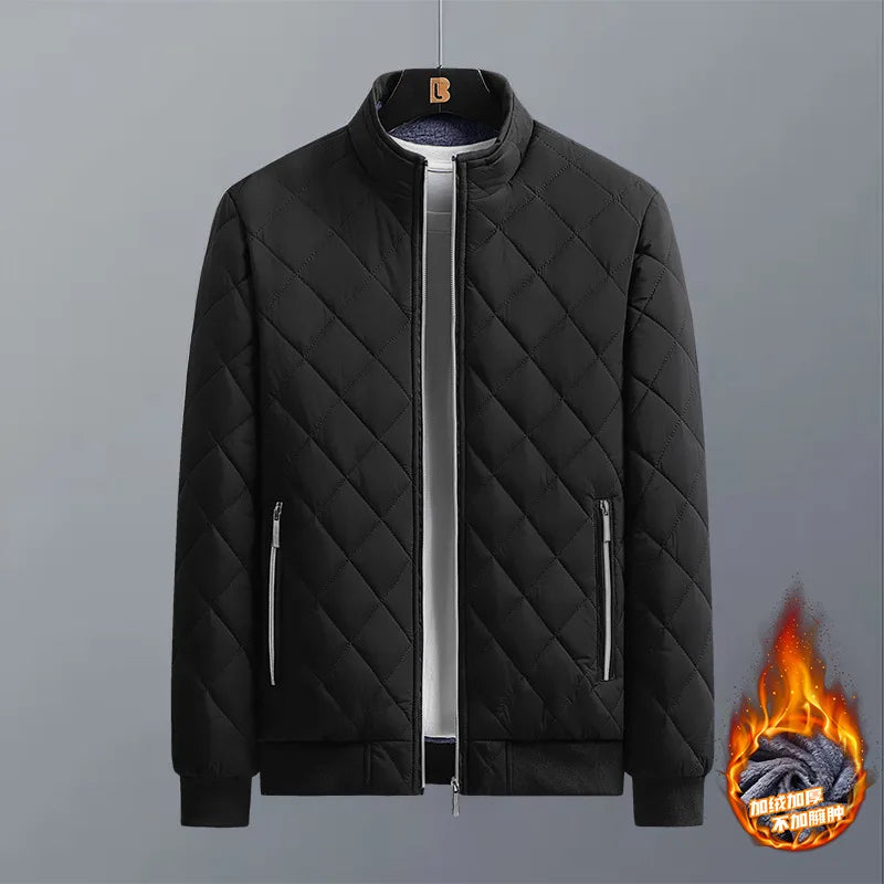 Chaqueta Bomber de Otoño Invierno para Hombre, Forro Polar con Patrón de Diamantes, Chaqueta Casual, Ropa de Moda Masculina 2026, Nueva, Corte Ajustado