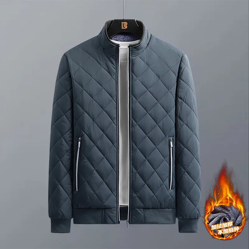 Chaqueta Bomber de Otoño Invierno para Hombre, Forro Polar con Patrón de Diamantes, Chaqueta Casual, Ropa de Moda Masculina 2026, Nueva, Corte Ajustado