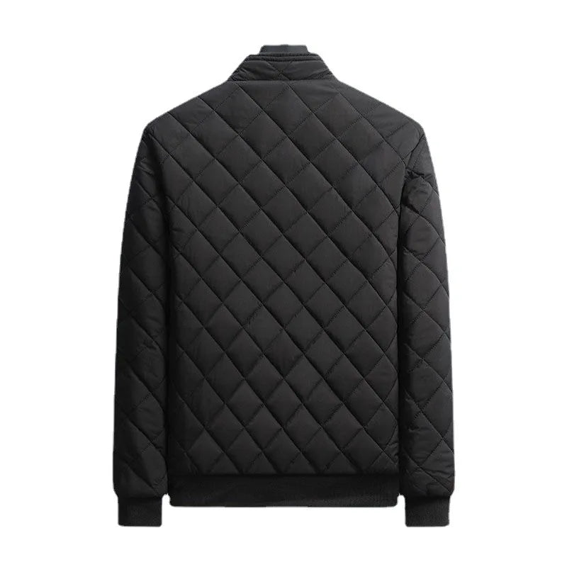 Chaqueta Bomber de Otoño Invierno para Hombre, Forro Polar con Patrón de Diamantes, Chaqueta Casual, Ropa de Moda Masculina 2026, Nueva, Corte Ajustado