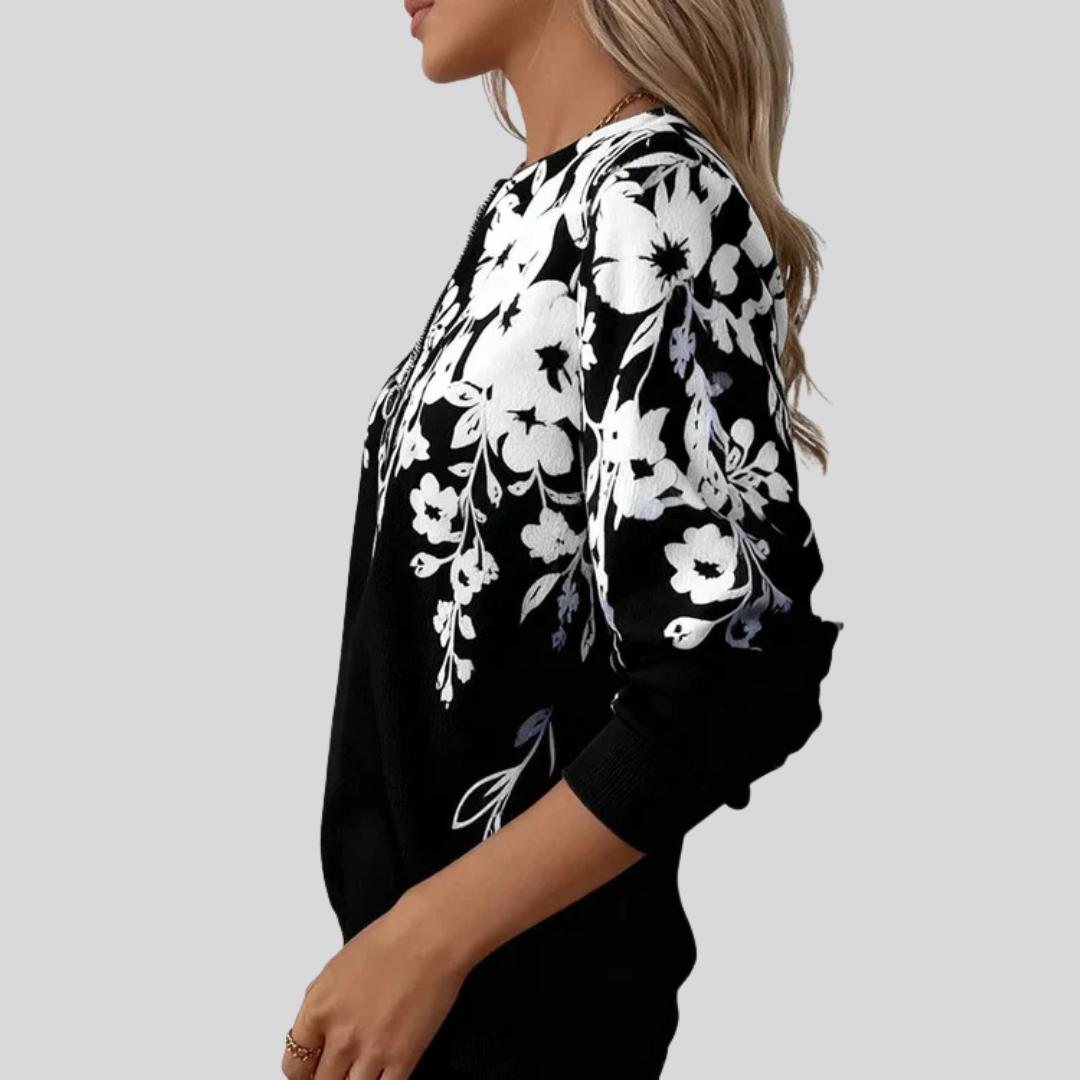 Aveline | Felpa con Zip a Fiori Grafici