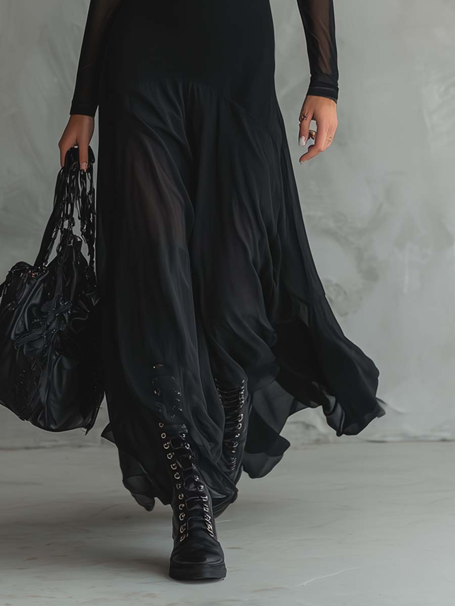 Neroa | Abito Maxi Ampio in Tulle Nero