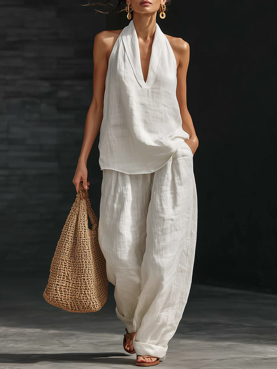 Carlotta | Completo Elegante Senza Maniche con Pantaloni a Gamba Larga