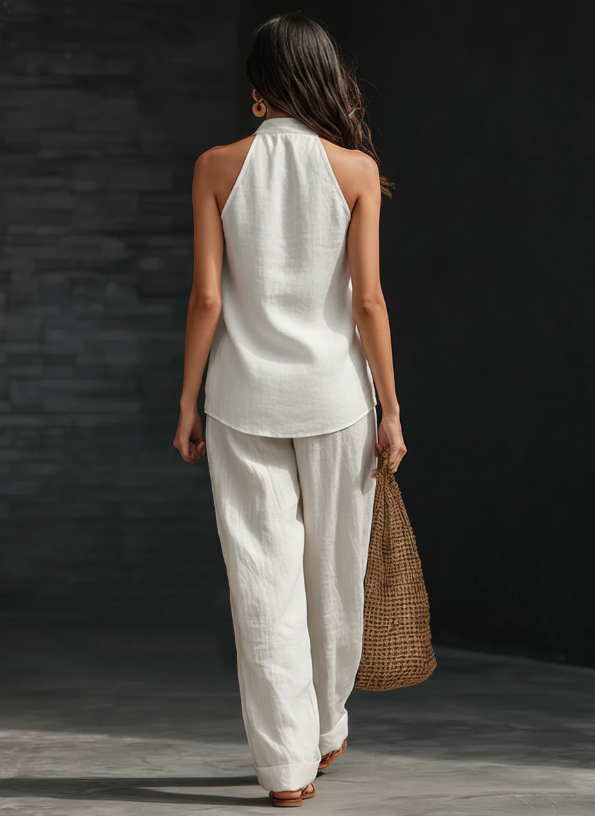 Carlotta | Completo Elegante Senza Maniche con Pantaloni a Gamba Larga