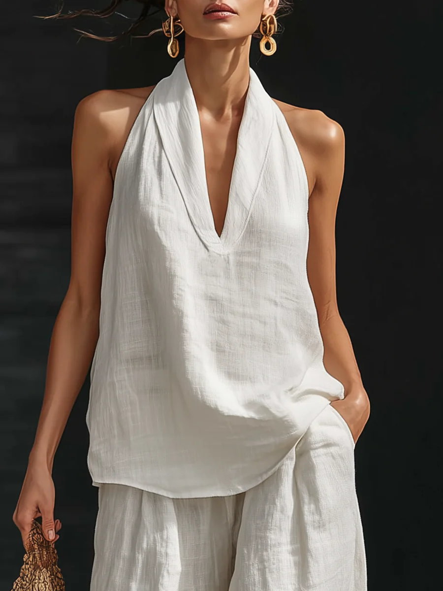 Carlotta | Completo Elegante Senza Maniche con Pantaloni a Gamba Larga
