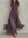 April | Abito Maxi Viola con Cut-Out e Bordo in Pizzo