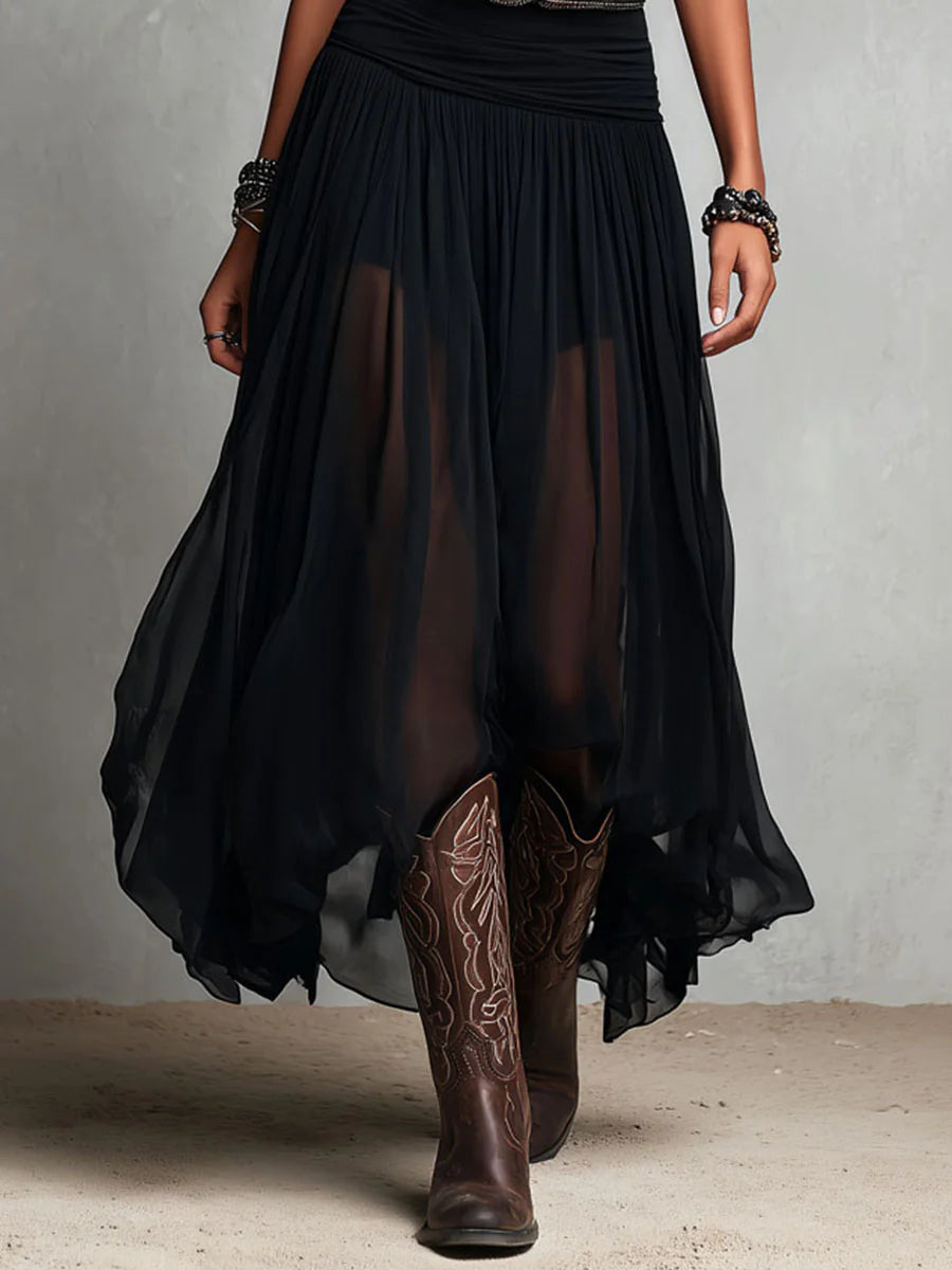 Abito Maxi Nero con Top Senza Maniche e Gonna in Tulle (senza cintura)