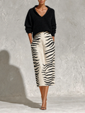 Vittoria | Completo Maglia e Gonna Midi Zebrata, Nero