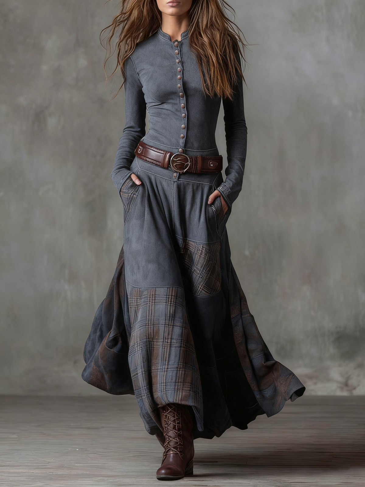 Elisa | Abito Maxi Scamosciato con Cintura