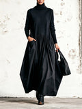 Paola | Abito Lungo Oversize con Collo Alto e Tasche
