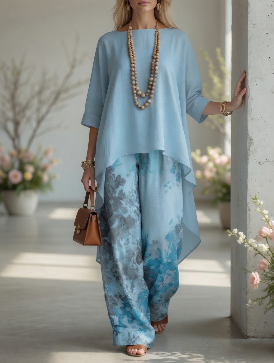 Lorenza | Completo Vintage con Tunica e Pantaloni a Stampa Botanica