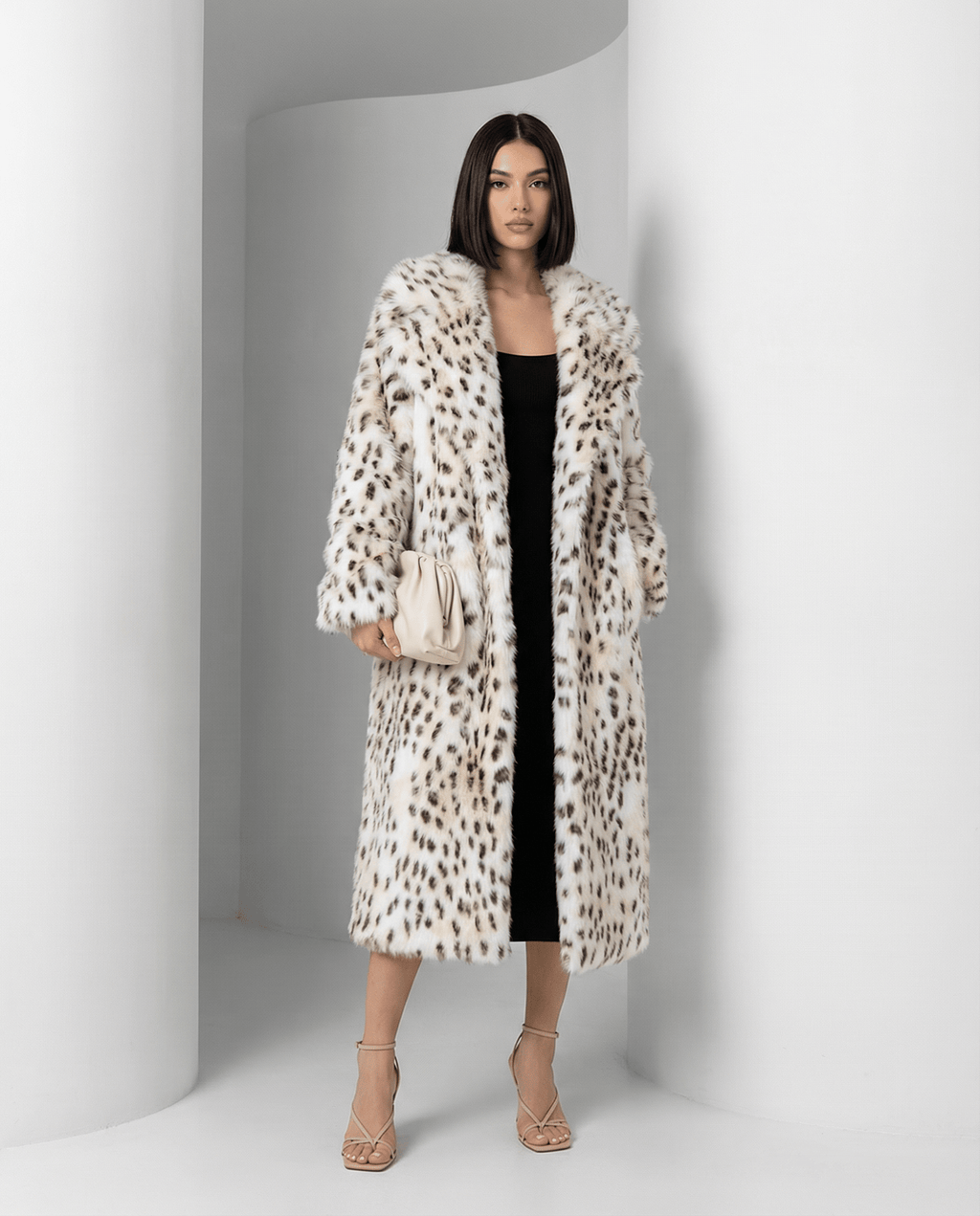 Asteria | Cappotto in ecopelliccia effetto leopardo bianco ghiacc
