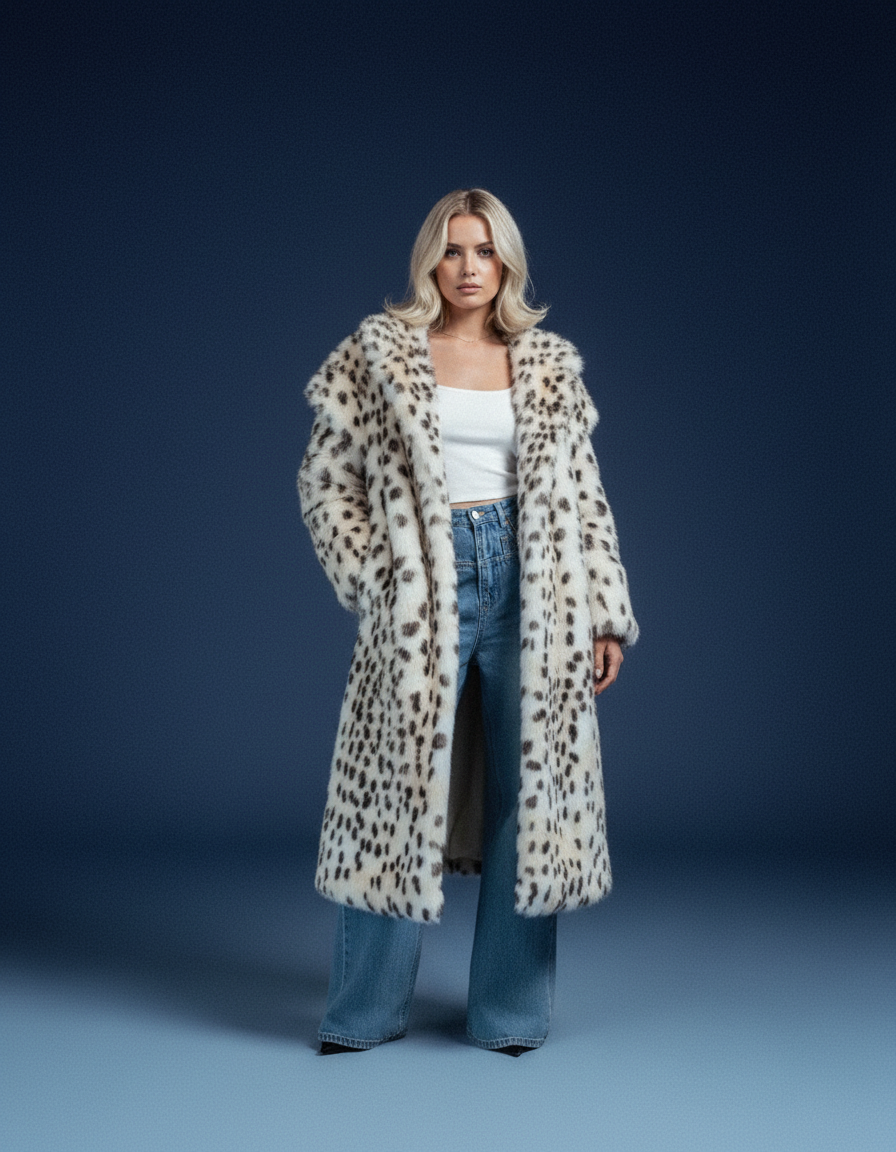 Asteria | Cappotto in ecopelliccia effetto leopardo bianco ghiacc
