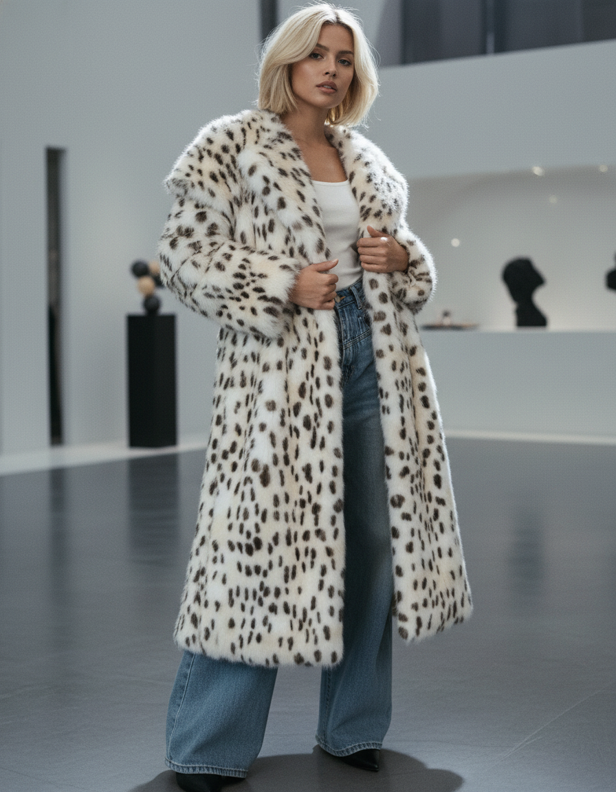 Asteria | Cappotto in ecopelliccia effetto leopardo bianco ghiacc