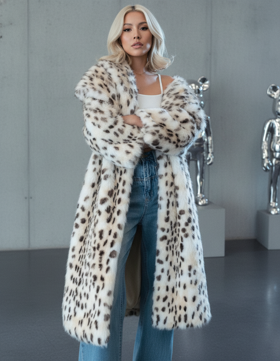 Asteria | Cappotto in ecopelliccia effetto leopardo bianco ghiacc