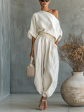 Giada | Completo Monospalla e Pantaloni Ampi, Crema