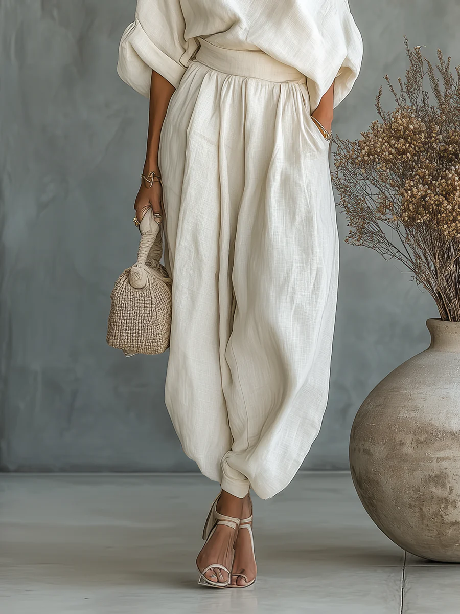 Giada | Completo Monospalla e Pantaloni Ampi, Crema